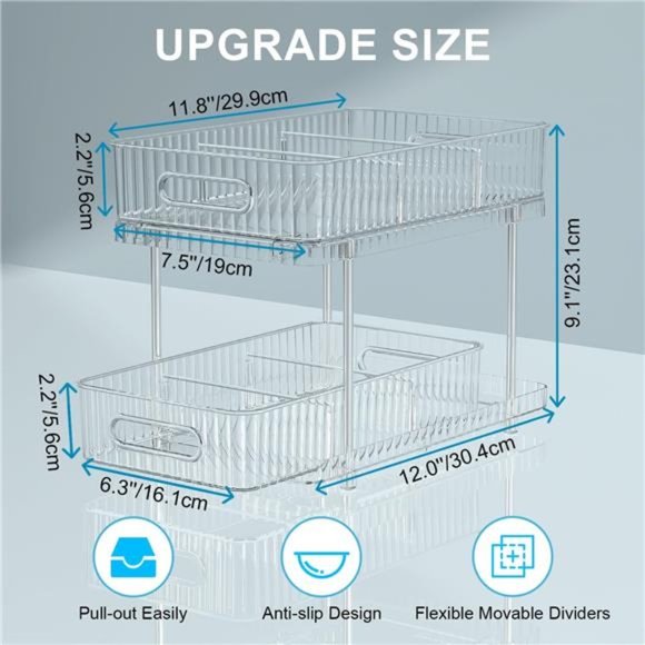 2 Pack Bathroom Cabinet Organizer, 2 Tier Pull Out Clear Under Sink Organizers - Picture 5 of 7